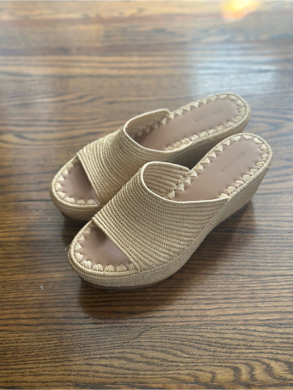 Carrie Forbes Woven Platform Slide Sandals in Natural Beige